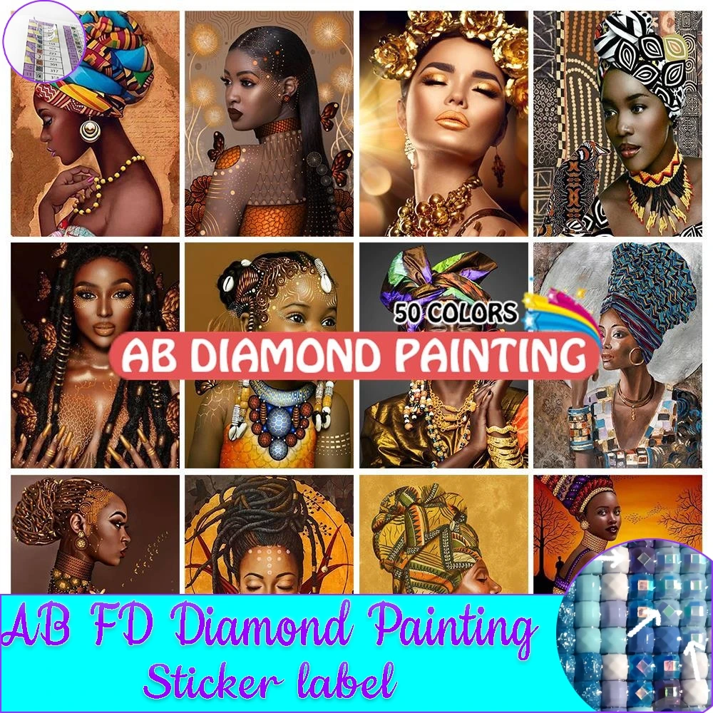 Diamond Painting Full Square Round New 5D DIY African Woman Rhinestone Mosaic Embroidery Home Decor Cross Stitch Portrait