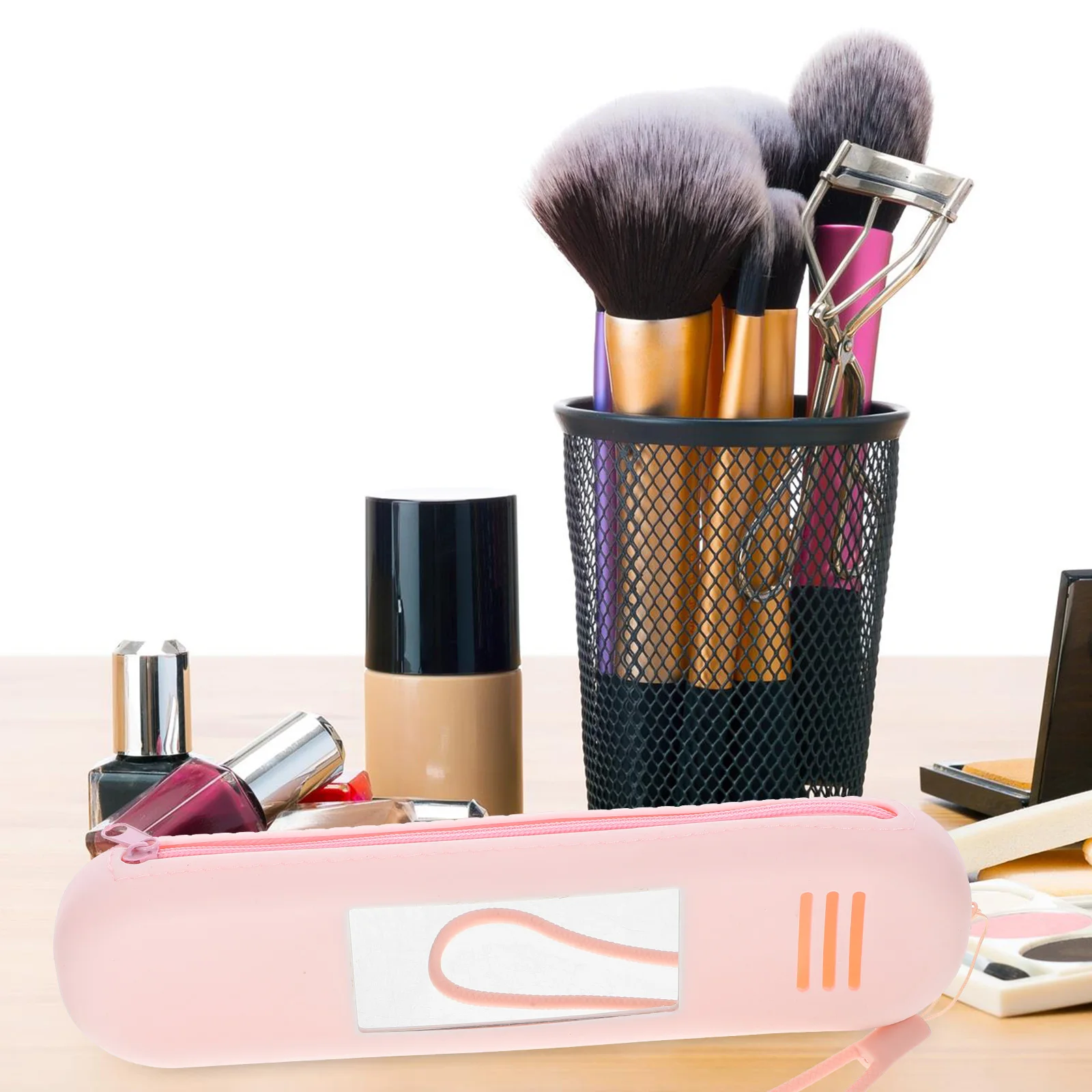 

Makeup Holder Portable Bag Pink Women Makeup Bag Khaki Travel Storage Container For Brushes Tools Women