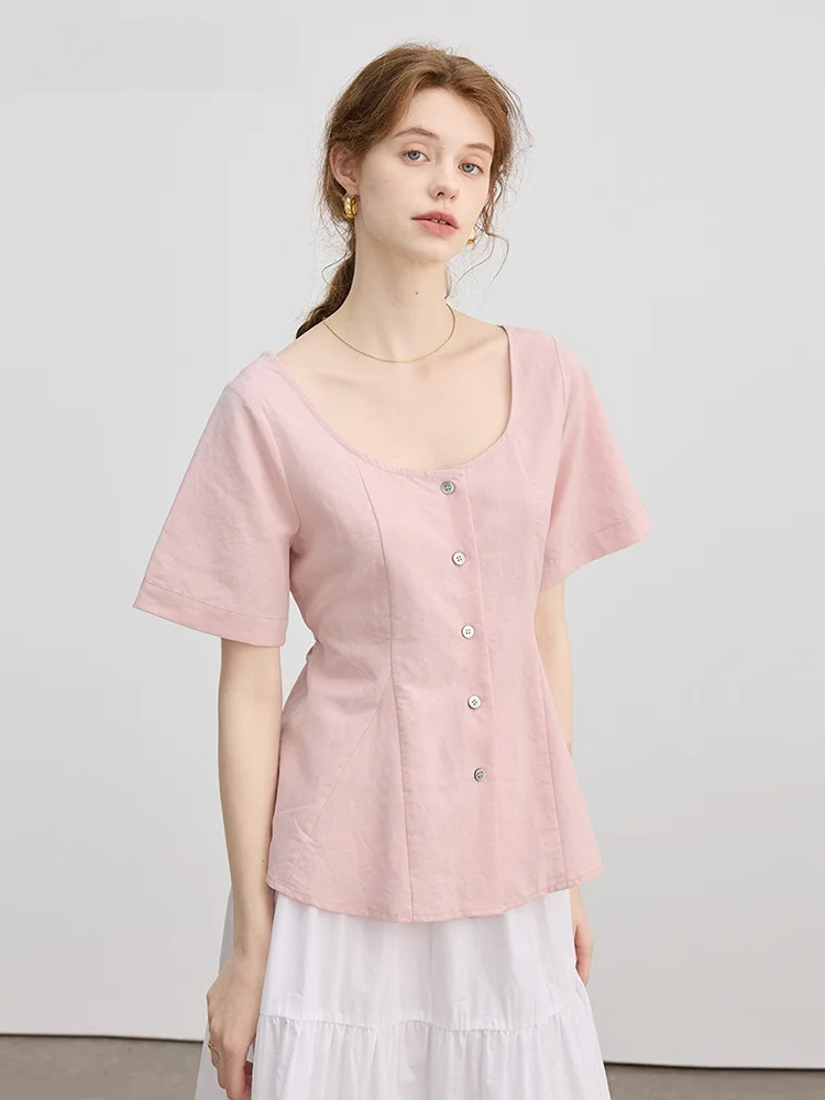 

Pink Back Strap Waist Short Sleeve Shirt Women's Summer Front And Back Wear Design Sense Tie Shirt Short Top Korean Style