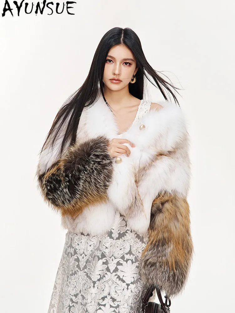 AYUNSUE Real Fox Fur Coat Women Winter Jackets for Woman Fashion Mink Fur Back New in Coats Real Fur Clothes 2026 Шуба Женская