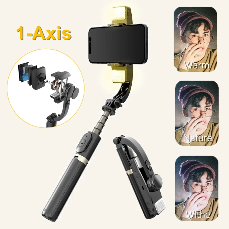 

1-Axis Gimbal Stabilizer Phone Selfie Stick Travel Shooting Tripod with Remote Control Fill Light for Android IOS Cellphone