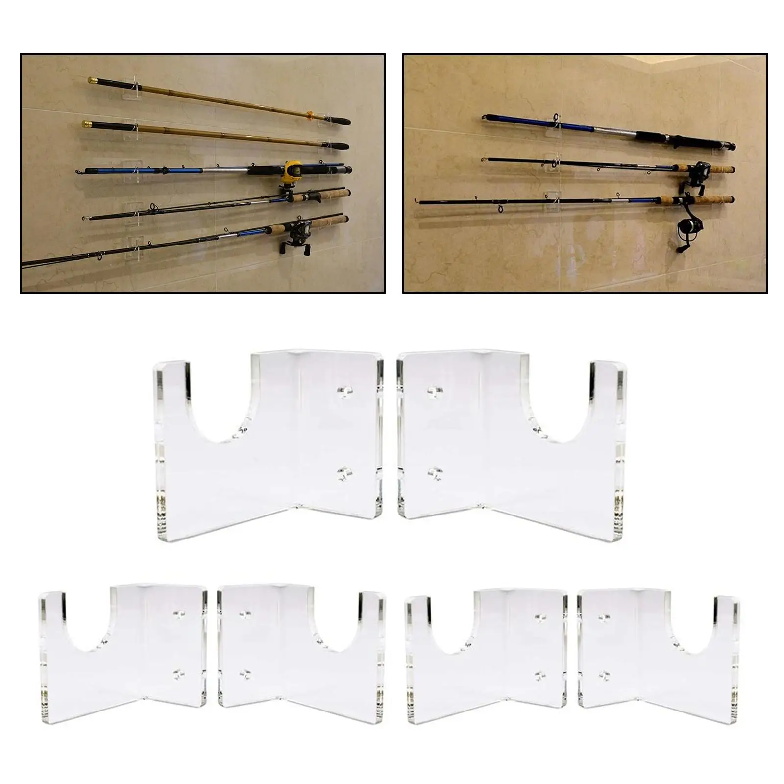 6pcs Acrylic Fishing Rod Holder Fishing Ceiling Rack Support for Boat Garage Basement