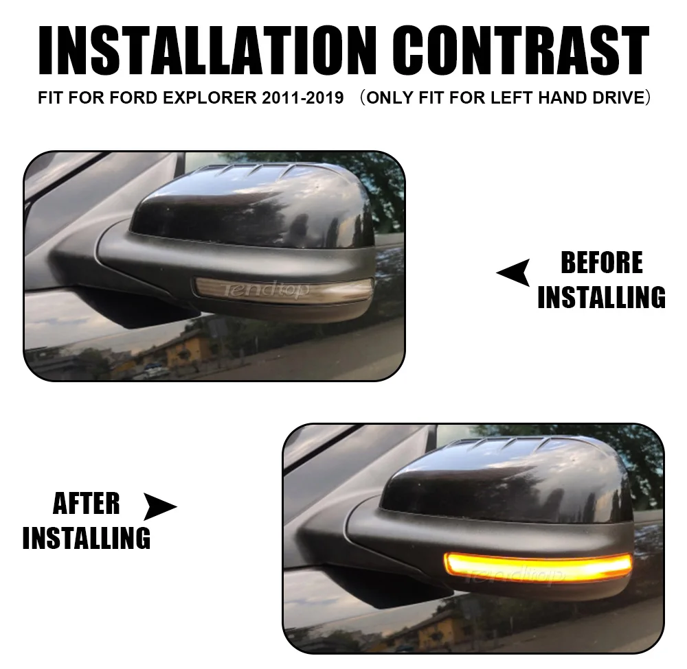 2pcs Dynamic Turn Signal LED Side Wing Rearview Mirror Indicator Blinker Sequential Light For Ford Explorer 2011-2017 2018 2019