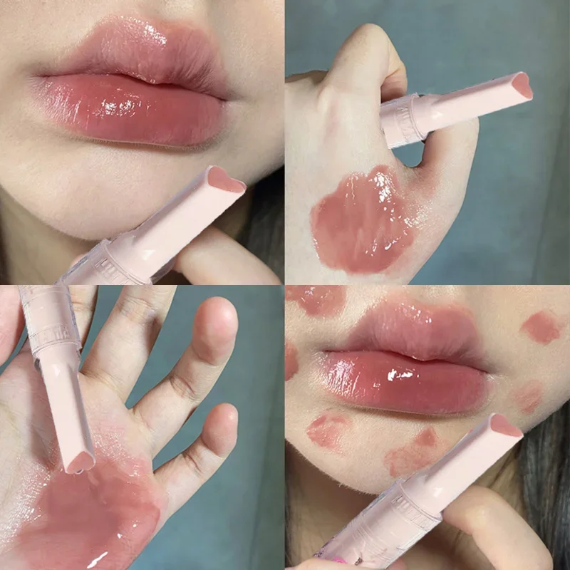 Heart-shaped Jelly Lipstick Mirror Waterproof Non-stick Cup Solid Lip Gloss Clear Makeup Long Lasting Moisturizing Lipstick Pen