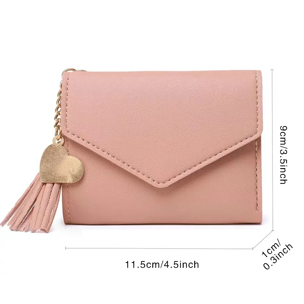 Black Wallet Short Hand-held Trend 2023 New Heart-shaped Pendant Simple Fashion Multi-functional Lychee Pattern Women's Purse