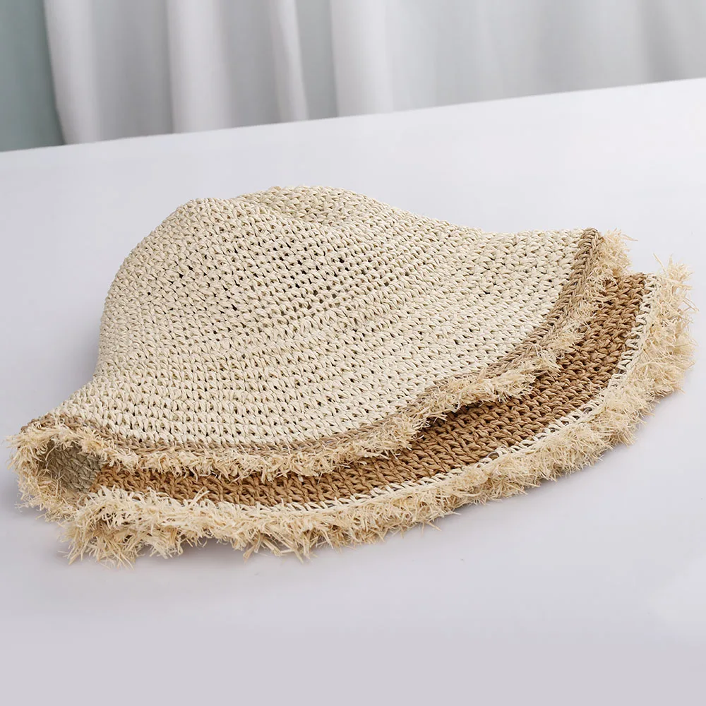 2023 Womens Straw Hats Chinese Straw Hat Panamas UV Protection Sun Visor Beach Hats Women Visors Foldable Female Summer Sun Hat