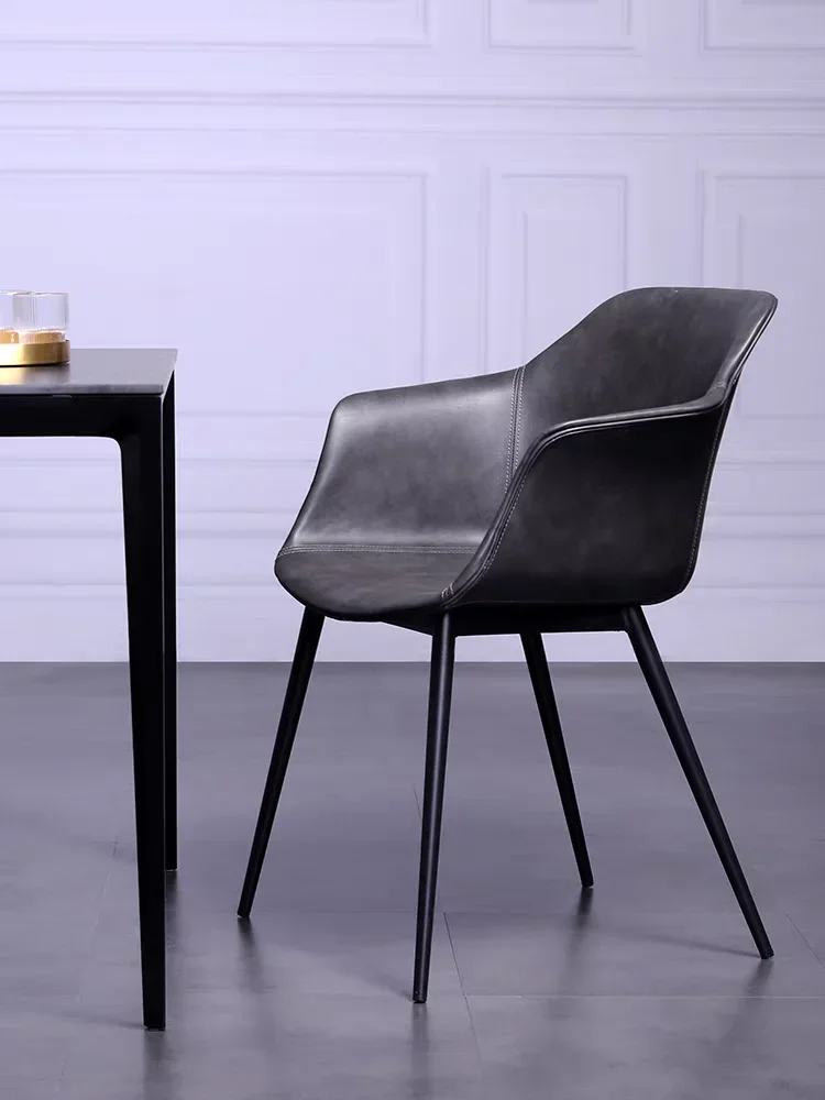 

l # Italian light luxury high-end dining chairs modern Saddle leather metal leg dining chair restaurant backrest chairs