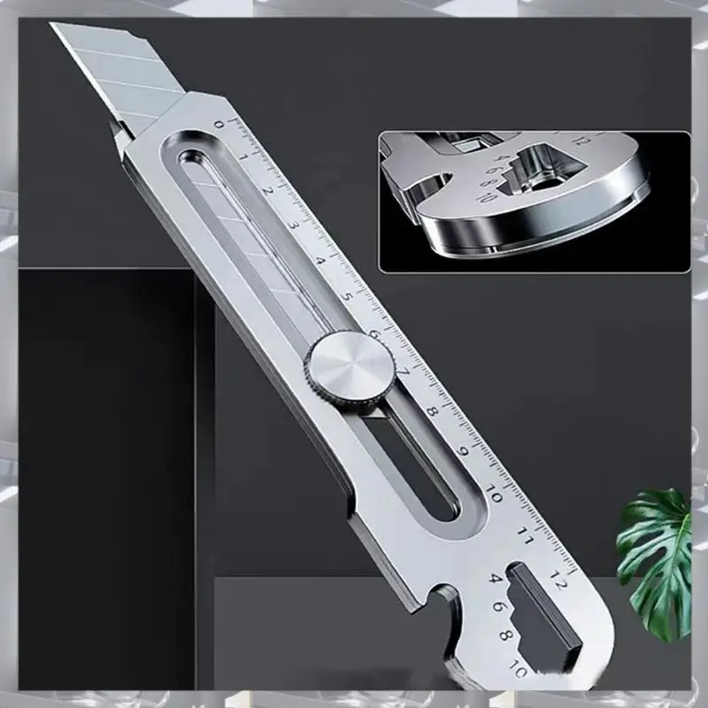 Hot Selling-6 In 1 Multifunction Stainless Steel Utility Knife Tail Break Design/Ruler/Bottle Opener Retractable Box Cutter,6 In