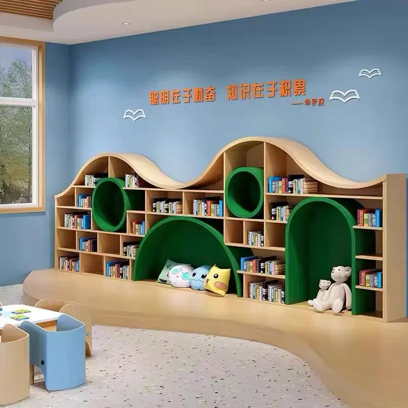 

Arc arch modeling bookshelf custom picture book library kindergarten early education institution exhibition hall shelf wood