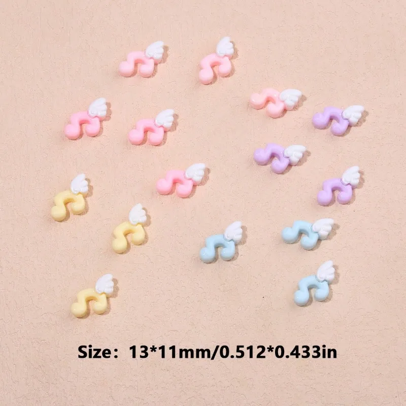 10/20/30/50Pcs Y2K Mini Music Note & Angel Wing Nail Charms, Random Mixed Multi-color Ornaments for DIY Craft & Phone Case Decor