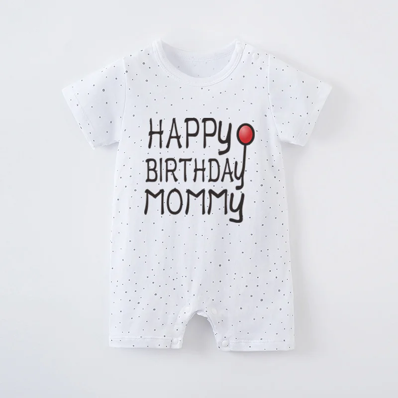 Boy Short Sleeve Mother's Day Newborn Baby Girl White Jumpsuit Costume Romper Onesie 100% Cotton Print Clothes Summer Round Nec