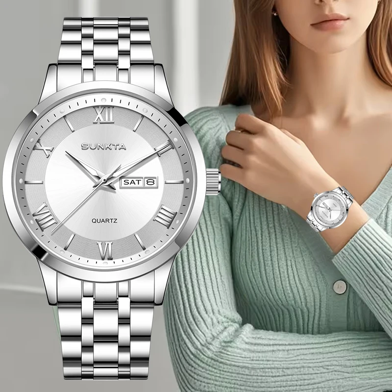 

SUNKTA Women's Bracelet Watch Top Brand Luxury Stainless Steel Luminous Watch For Women Fashion Waterproof Watch Girl Clock Gift