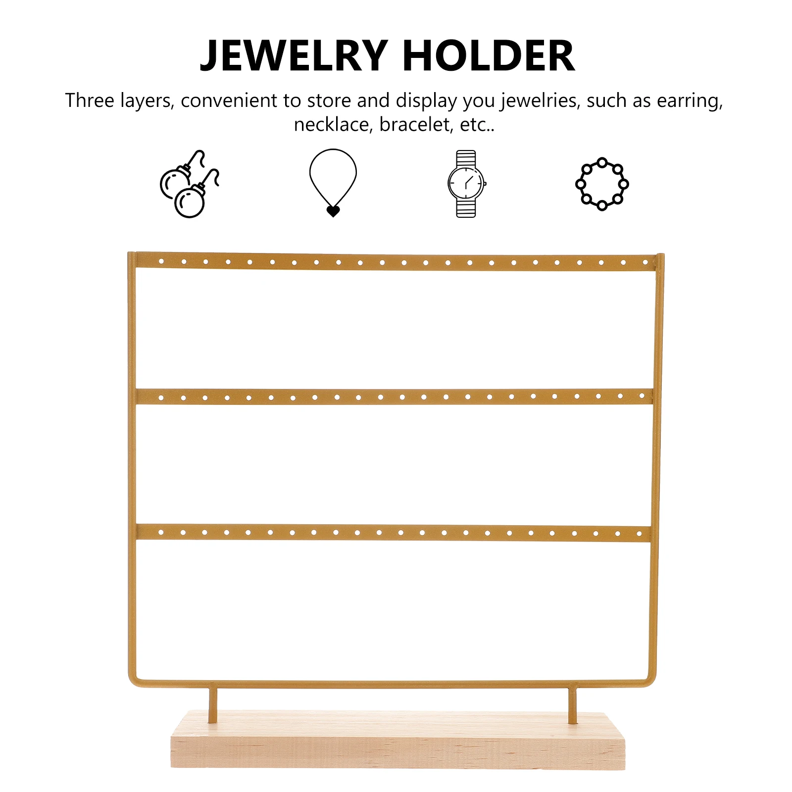 

Iron Jewelry Display Stand 3 Layers Earring Holder Golden Color Wood Base Rack for Shop Storage ganizer Desk Accessory