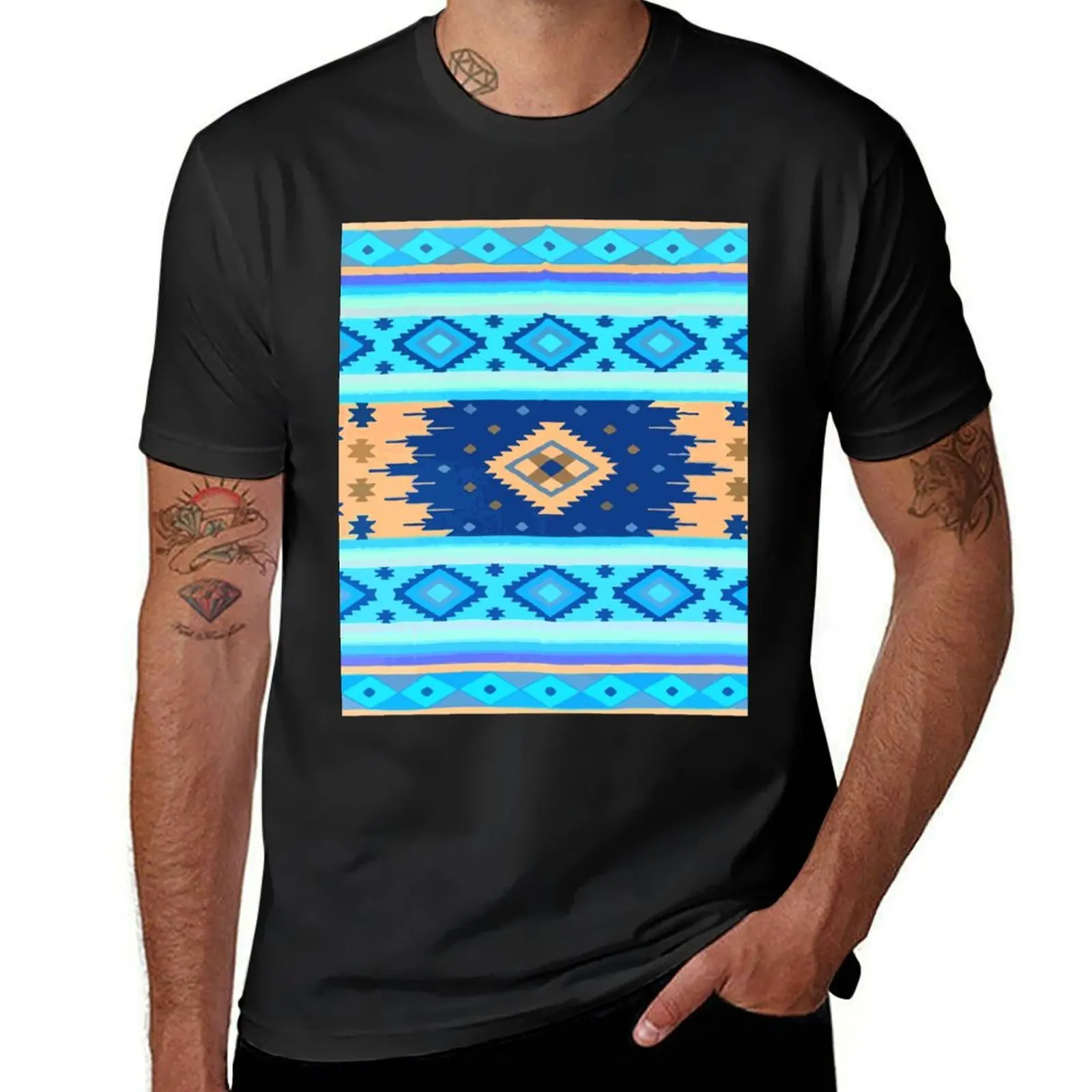 Sky blue southwest boho chic maximalist decor folk art T-Shirt tees Aesthetic clothing quick drying men t shirts