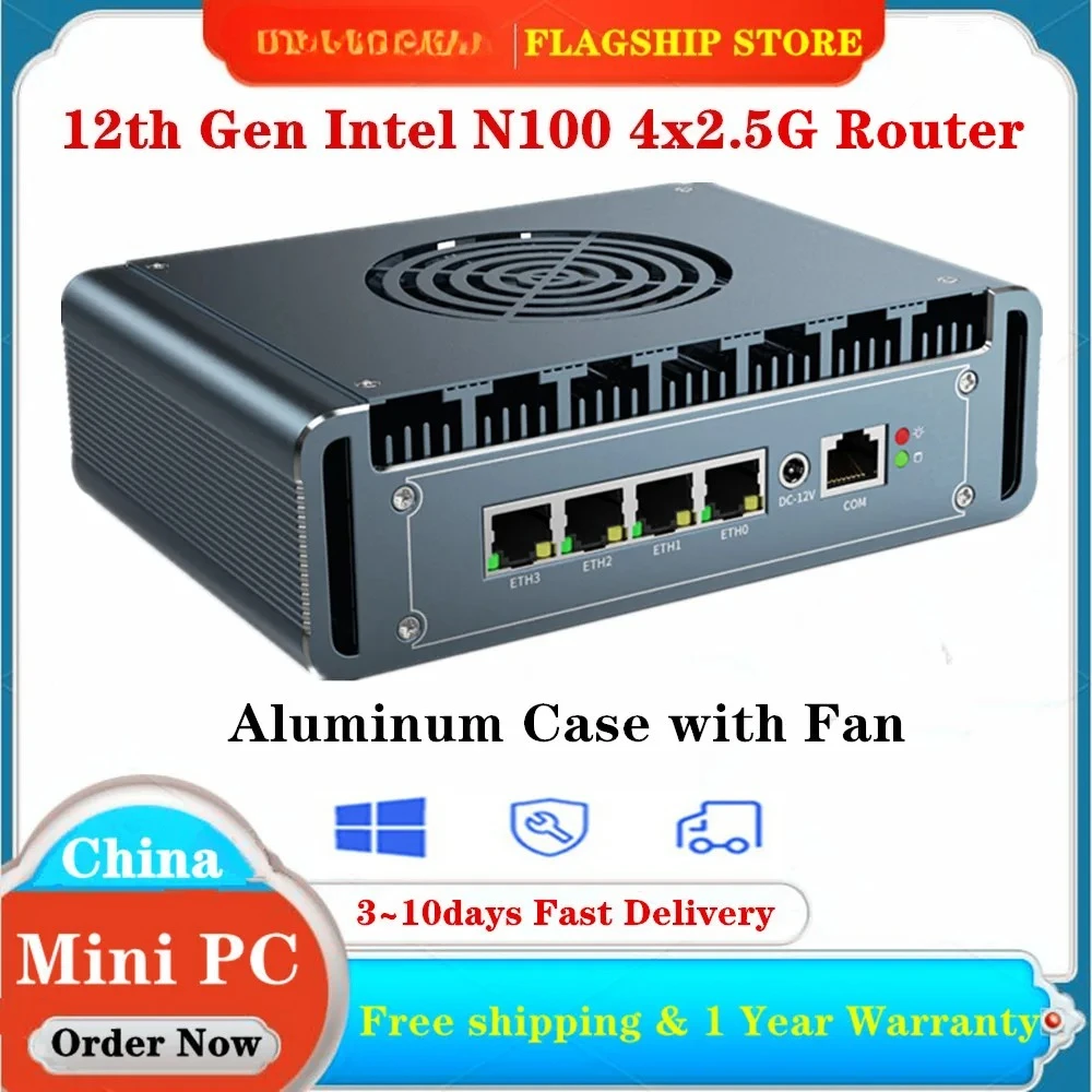 

4x i226 2.5G LAN 12th Gen Intel N150 Firewall Router Aluminum with Fan Celeron N5105 J4125 pfSense PVE Computer Firewall Mini PC