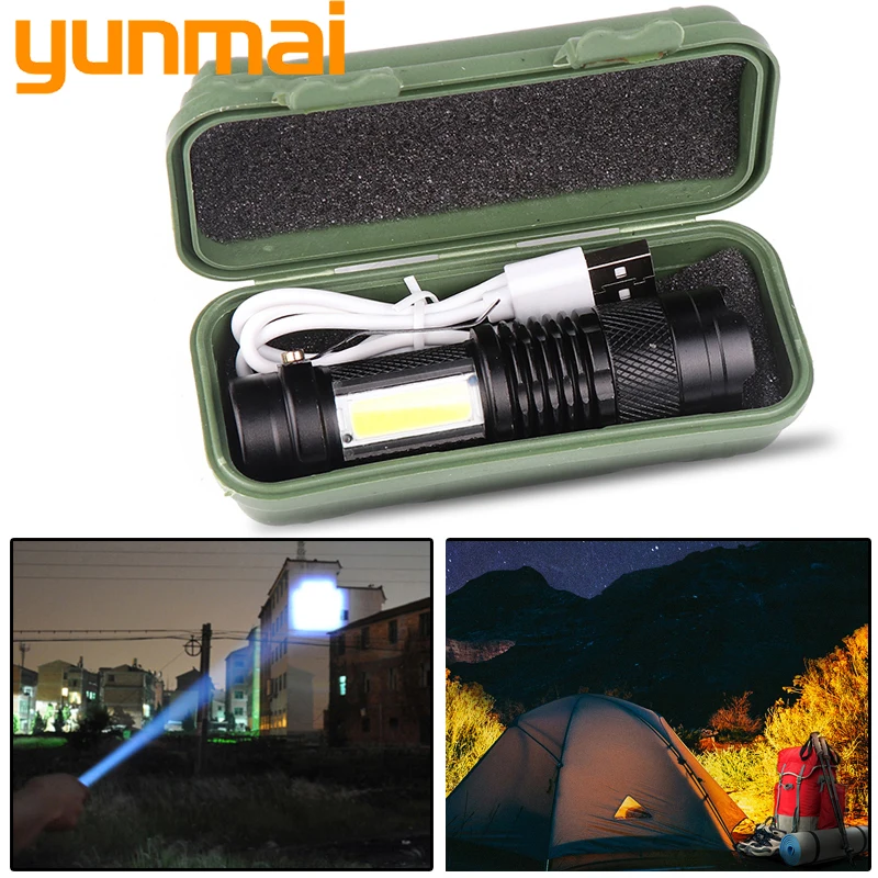 Newest Design XP-G Q5 Built in Battery USB Charging Flashlight COB led Zoomable Waterproof Tactical Torch Lamp LED Bulbs Lamps