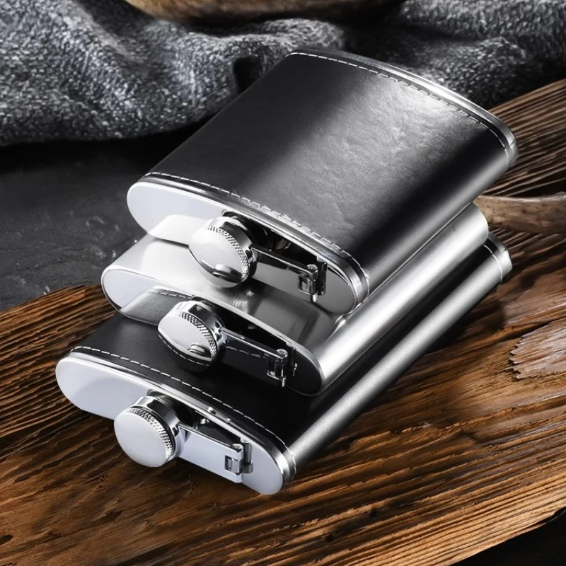 GIANXI Outdoor Stainless Steel Hip Flask Wine Whisky Pot With Leather Portable Travel Flask For Alcohol Drinkware