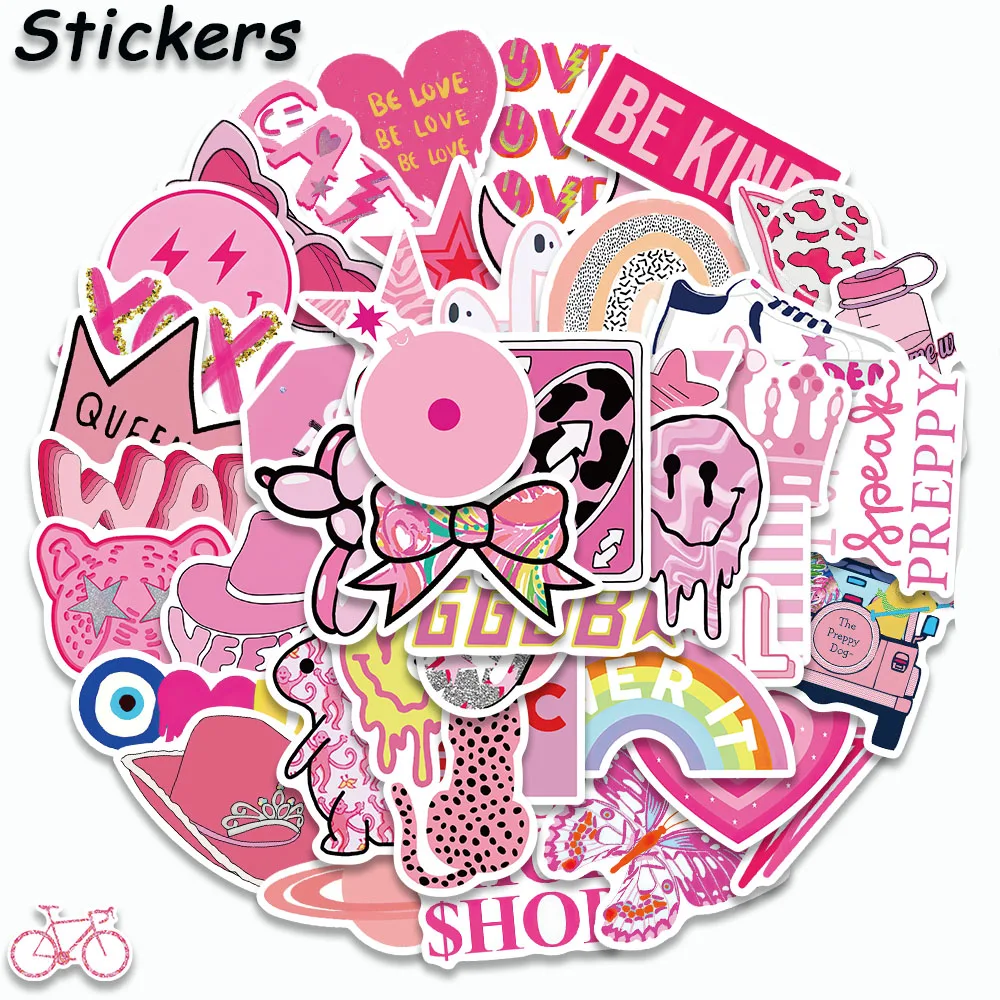 50PCS Preppy Style Stickers  INS Style Pink DIY Decals For Party Gift Skateboard Motorcycle Scrapbooking Laptop Suitcase Toys