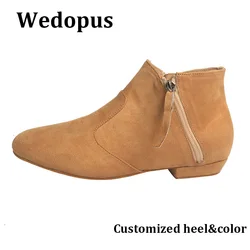 Wedopus-Botines de baile de Color albaricoque, suela de ante, tacón bajo, cómodos zapatos de baile de línea para mujer, botas de 1,5 CM