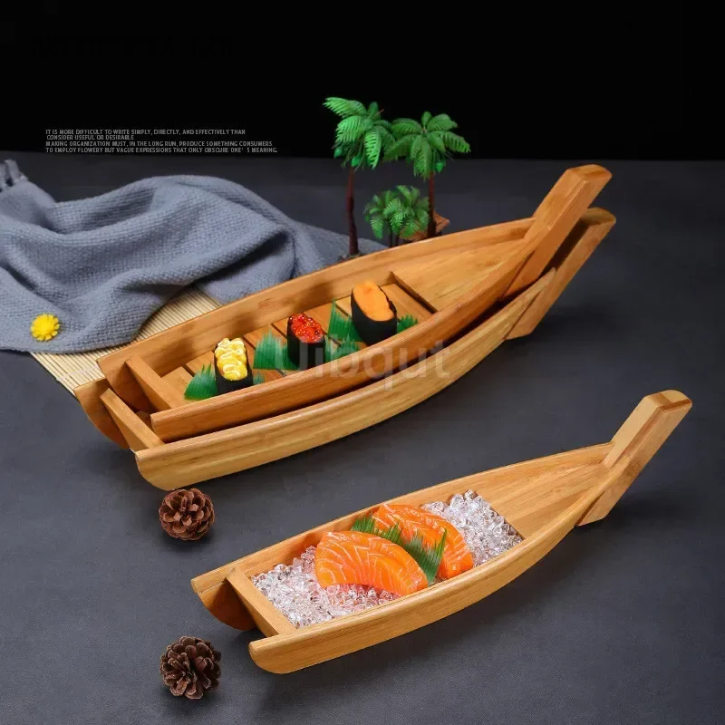 Japanese Cuisine Sushi Boats seafood Tool Wooden Shop Model Handmade Wood Simple Ship Sashimi Assorted Cold Dishes Sushi Plate
