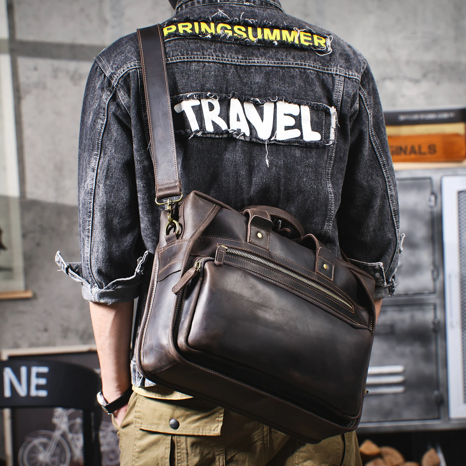 Vintage Echtleder Herren-Aktentasche 14" Laptop-Tasche Crazy Horse Leder Messenger-Handtasche Rindsleder Geschenkidee für Männer – Detail 6