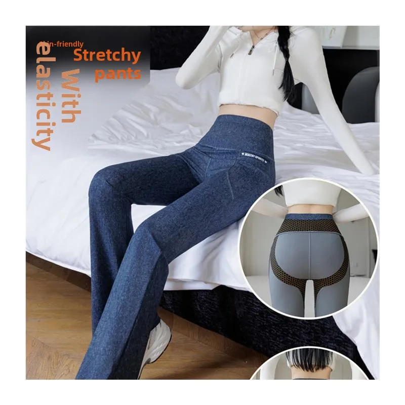 Vita alta Bell Bot Denim Yoga Fitn Sport Pantaloni lunghi casual Pantaloni elastici per il tempo libero per le donne Autunno New Sle