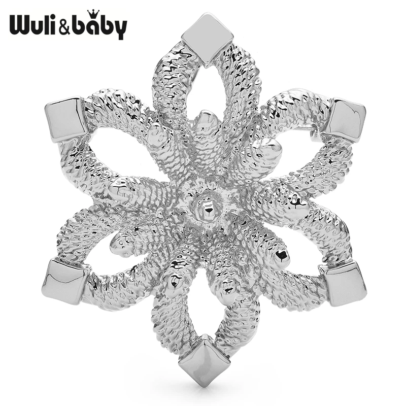 Wuli & baby سبيكة 6 الوجهين شكل ندفة الثلج دبابيس زهرة مجوهرات دبوس خمر الهندسة شارة معدنية التبعي