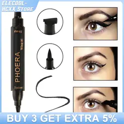 PHOERA 2 In1 Double Liquid Eyeliner Waterproof Quick Dry Smooth Long Last Pencil Big Seal Stamp Eyelash Pen Cosmetics Makeup