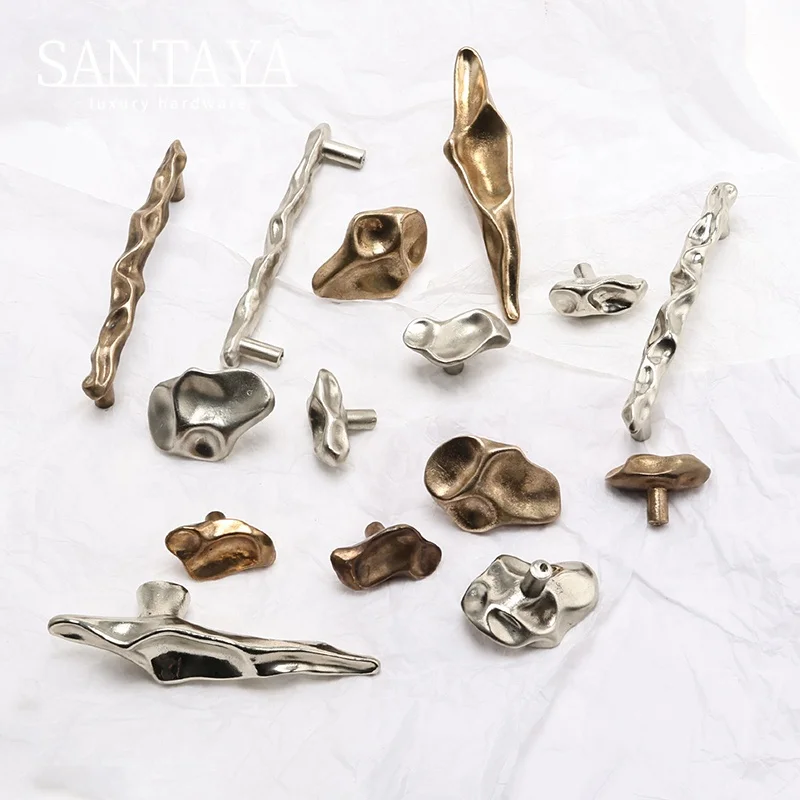 Santaya Bronze Art Handles Stone-shaped Kitchen Cabinet Pulls Bedroom Wardrobe Drawer Knobs Furniture Handle