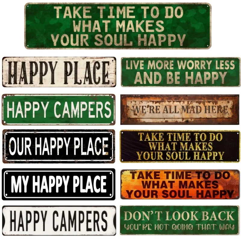 My Happy Place Humorous Metal Tin Sign Vintage Make Your Soul Happy Metal Sign for Home Bar Cafe Garage Club & Farmhouse Decor