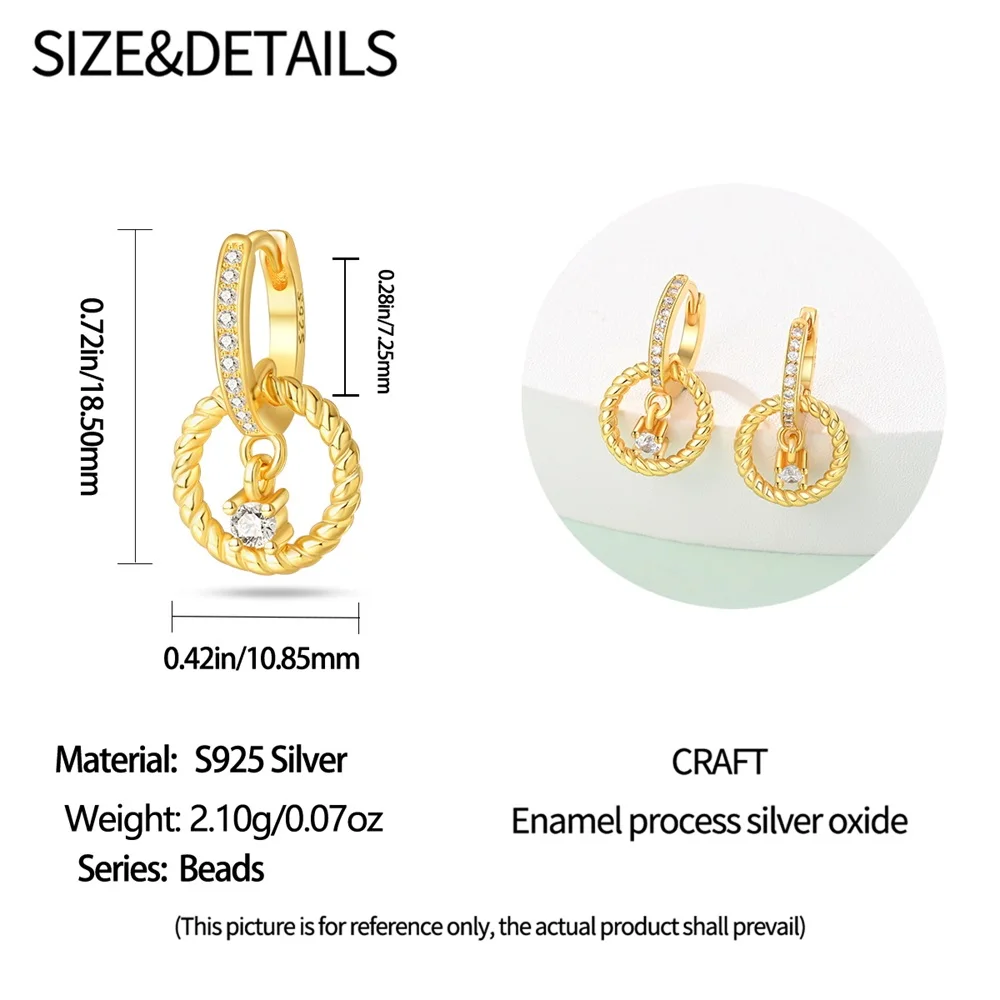 925 فضة الذهبي الملتوية دائرة أقراط للنساء الزفاف المشاركة أقراط مُزينة بحُلي مجوهرات هدية