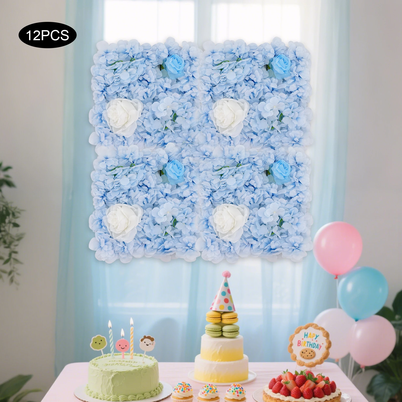 

12 Pack Artificial Flower Wall Panels w/ 100 Cable Ties, Realistic Decor, 12 PCS UV Resistant Fake Plant Panel for Wedding Party