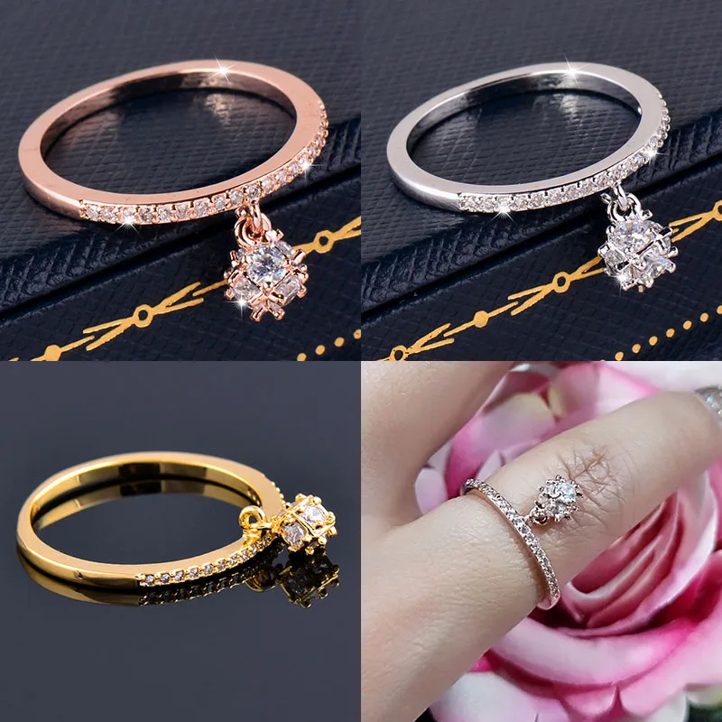 LEEKER Classic Ball Pendant Rings For Women Rose Gold Silver Color Wedding Accessories Ring On Finger Party Jewelry   ZD1 XS6