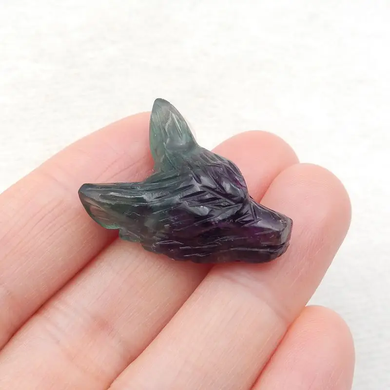 

Natural Stone Carved Wolf Head Rainbow Fluorite Pendant Bead,29x19x11mm,7g Semiprecious Stone Pendant Jewelry Gift