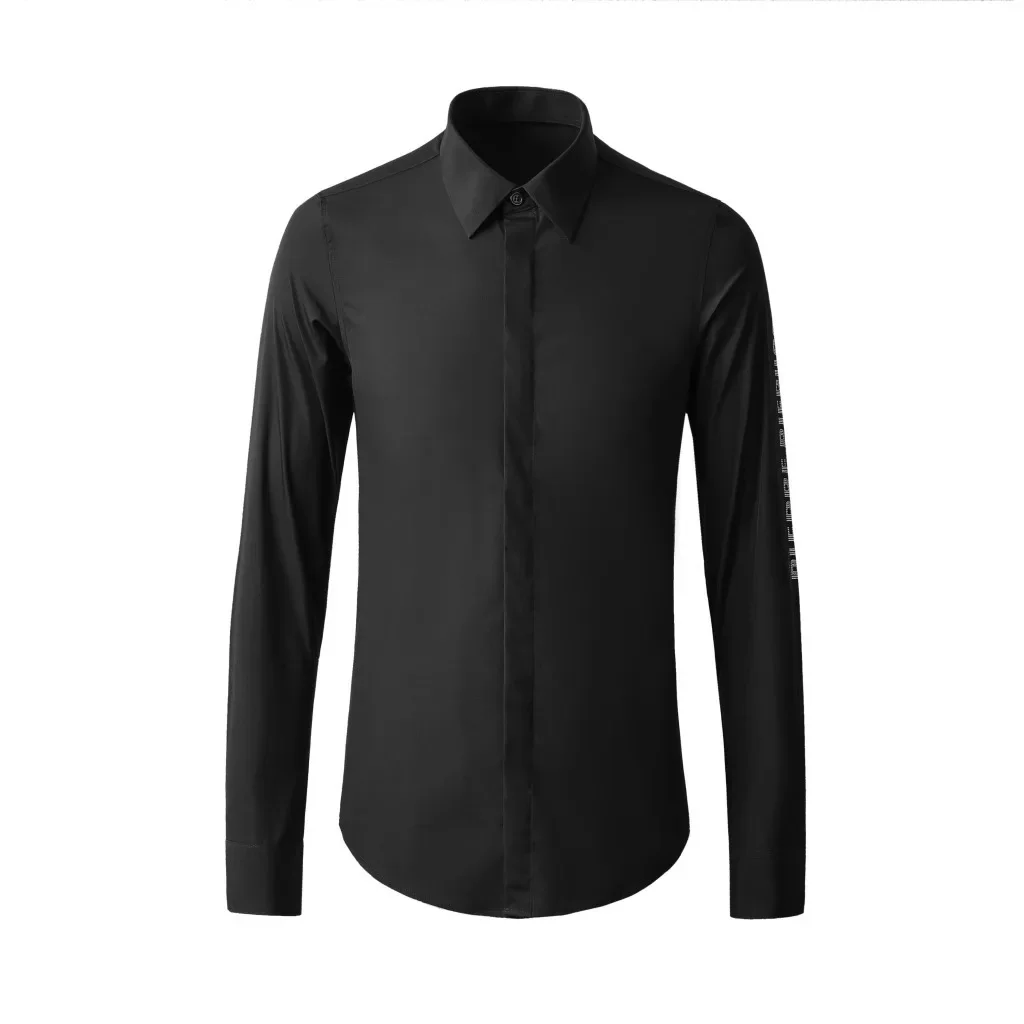 

2024 Autumn and winter European style sequin skeleton long sleeved men's shirt trendy brand shirt