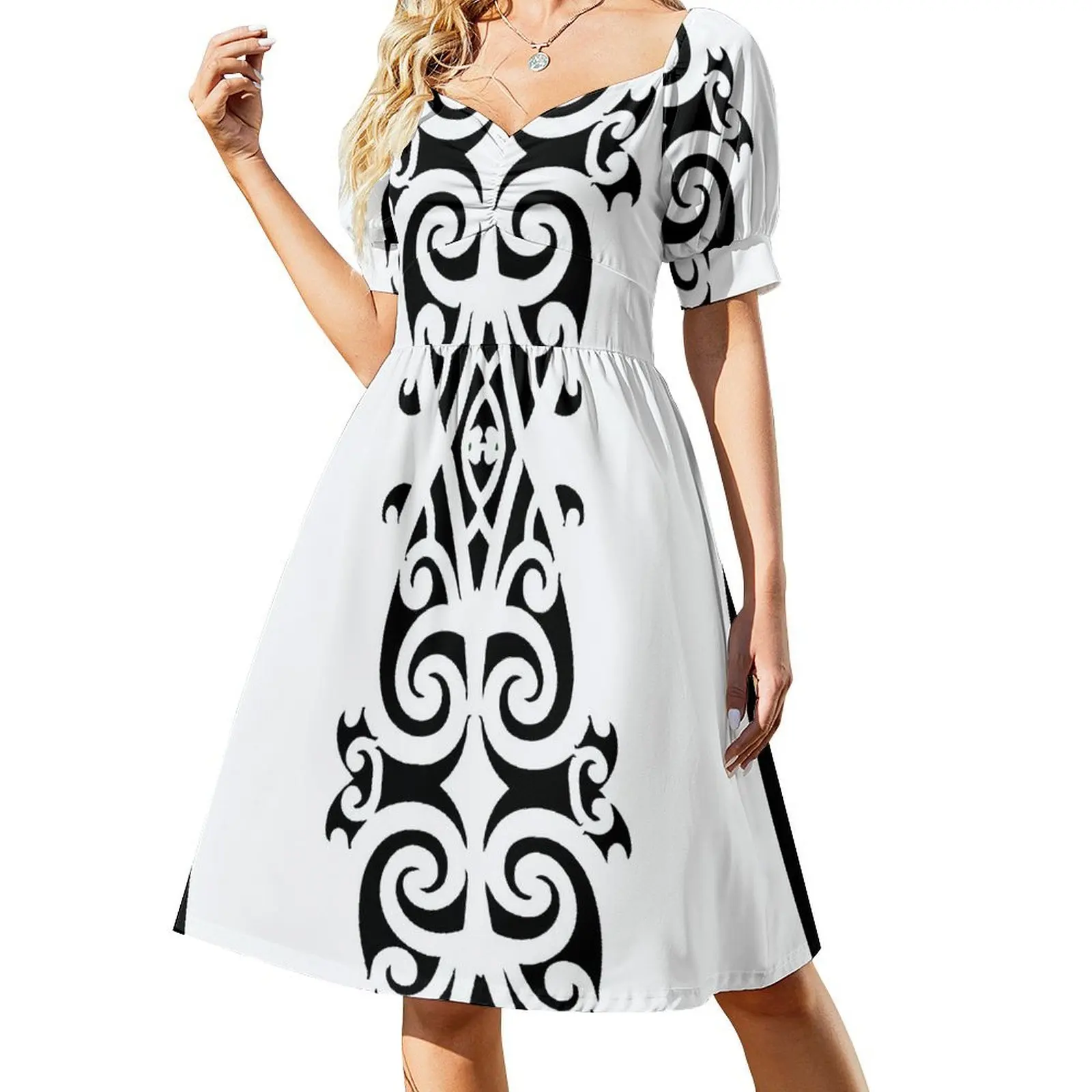 

Black and White Bold Māori Design, Māori Art New Zealand Short Sleeved Dress Long dress dresses for women Dress