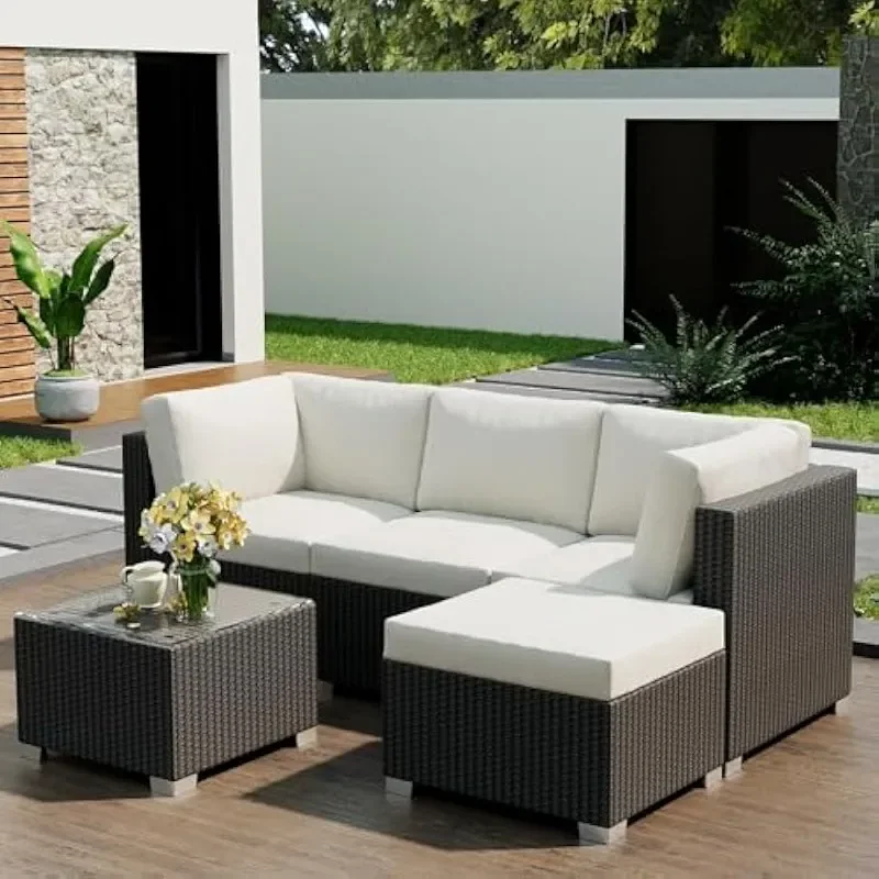 

5 Pieces Patio Furniture Sets, Outdoor Patio Furniture Set, Wicker Patio Rattan Outdoor Sofa Furniture with Anti-Slip Cushion