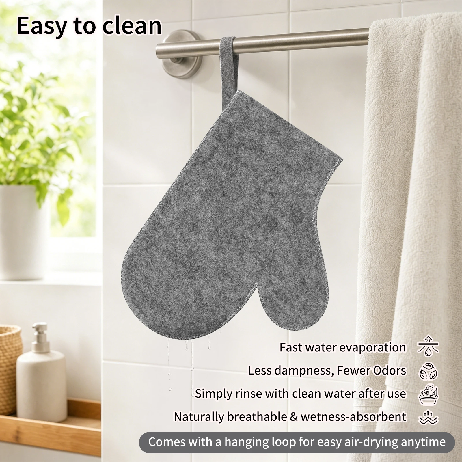 2Pcs Felt Sauna Mitt Bathing Body Lotion Glove Steam Room Heat Resistant Shower Scrubbers Exfoliating for Bath Spa Massage view 4