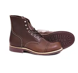 Wytrzymałe buty motocyklowe ze ściągaczami Goodyear w stylu Vintage olej z prawdziwej skóry 8111 czerwony Punk dla mężczyzn ze skóry bydlęcej