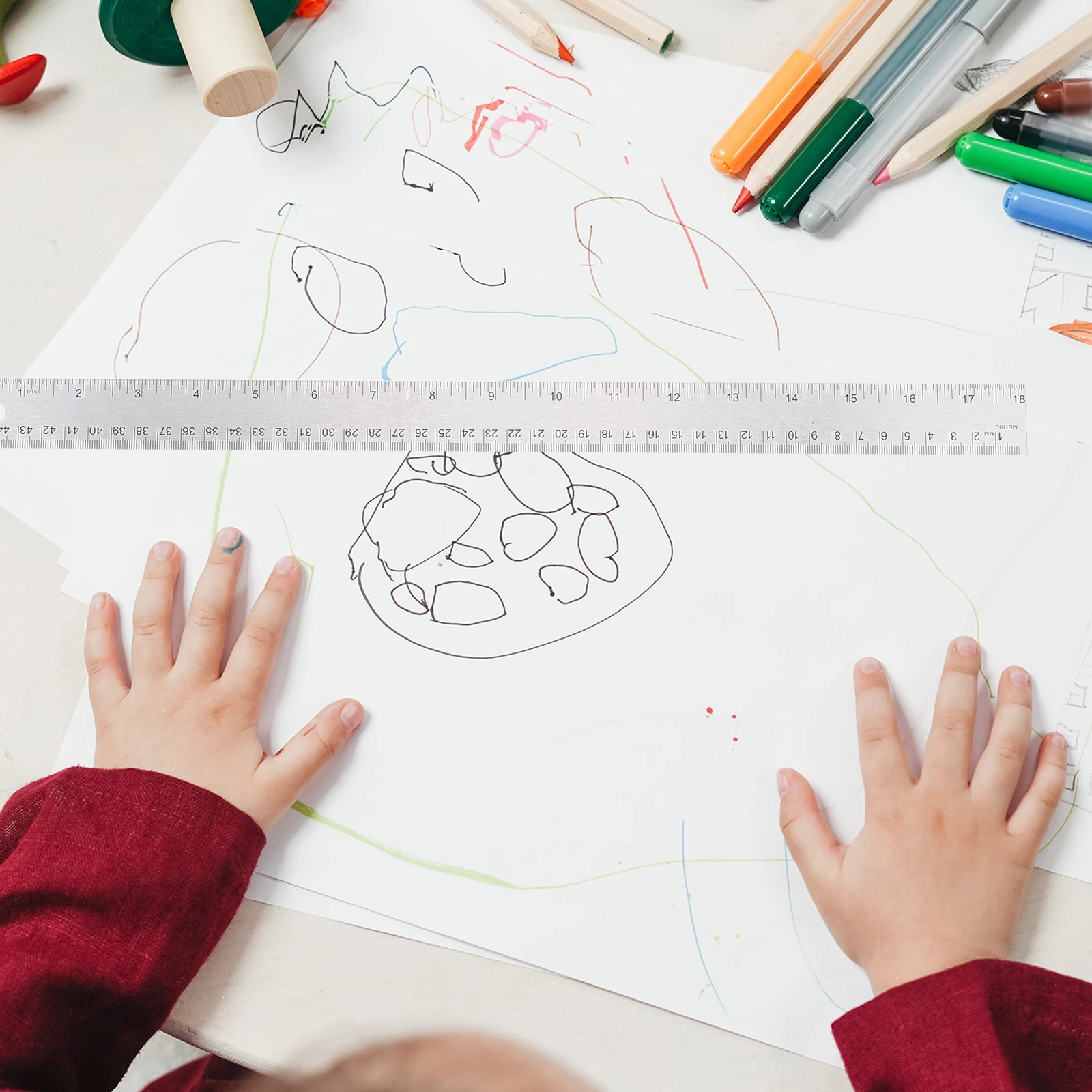 

2pcs Stainless Steel Straight Ruler With Cork Back Softwood Scale Ruler For Drawing Measuring Tool Precision Straight Edge For