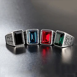 Punk Multicolor Stone Rings for Men Women Fashion Hip Hop Striped High Quality Stainless Steel Ring Biker Jewelry Gift Wholesale