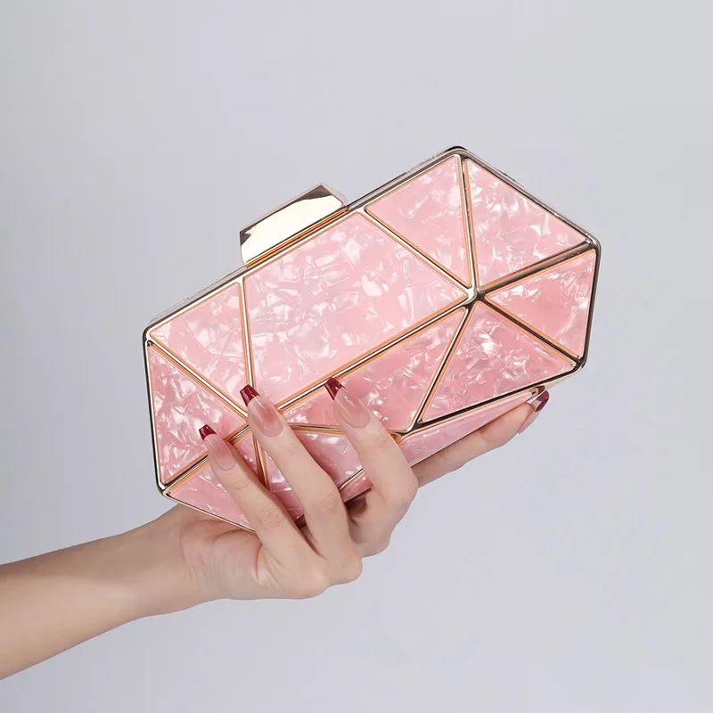 2024 New Women Acrylic Metal Rhombus Evening Bag Chain Shoulder Crossbody Bag Luxury Designer Handbag Party Clutch Dinner Bags