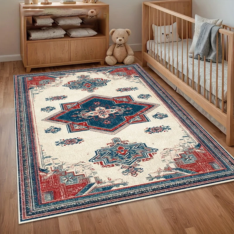 Red & Blue Medallion Carpet Living Room Rugs for Bedroom Non-Slip Washable Rug & Carpets Home Decor Alfombra Gift Entry Door Mat