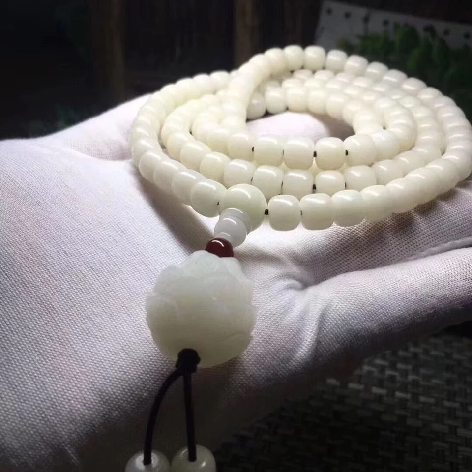 Natural White Jade Bodhi Root 108 Buddha Beads Bracelet Men's and Women's Simple Series