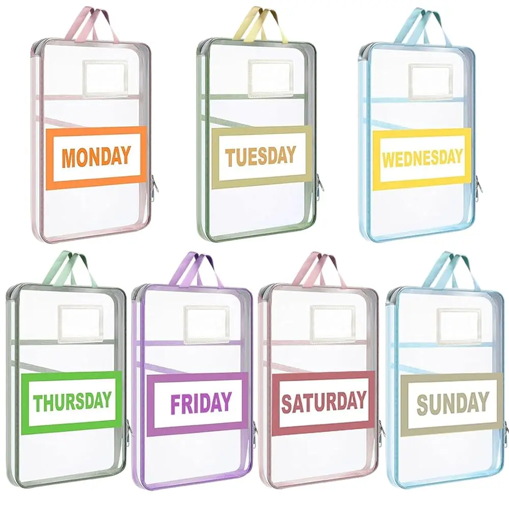 

Еженедельный органайзер для детской одежды: 7 цветных сетчатых сумок на молнии формата А4, дышащие сумки для хранения с ручками для путешествий