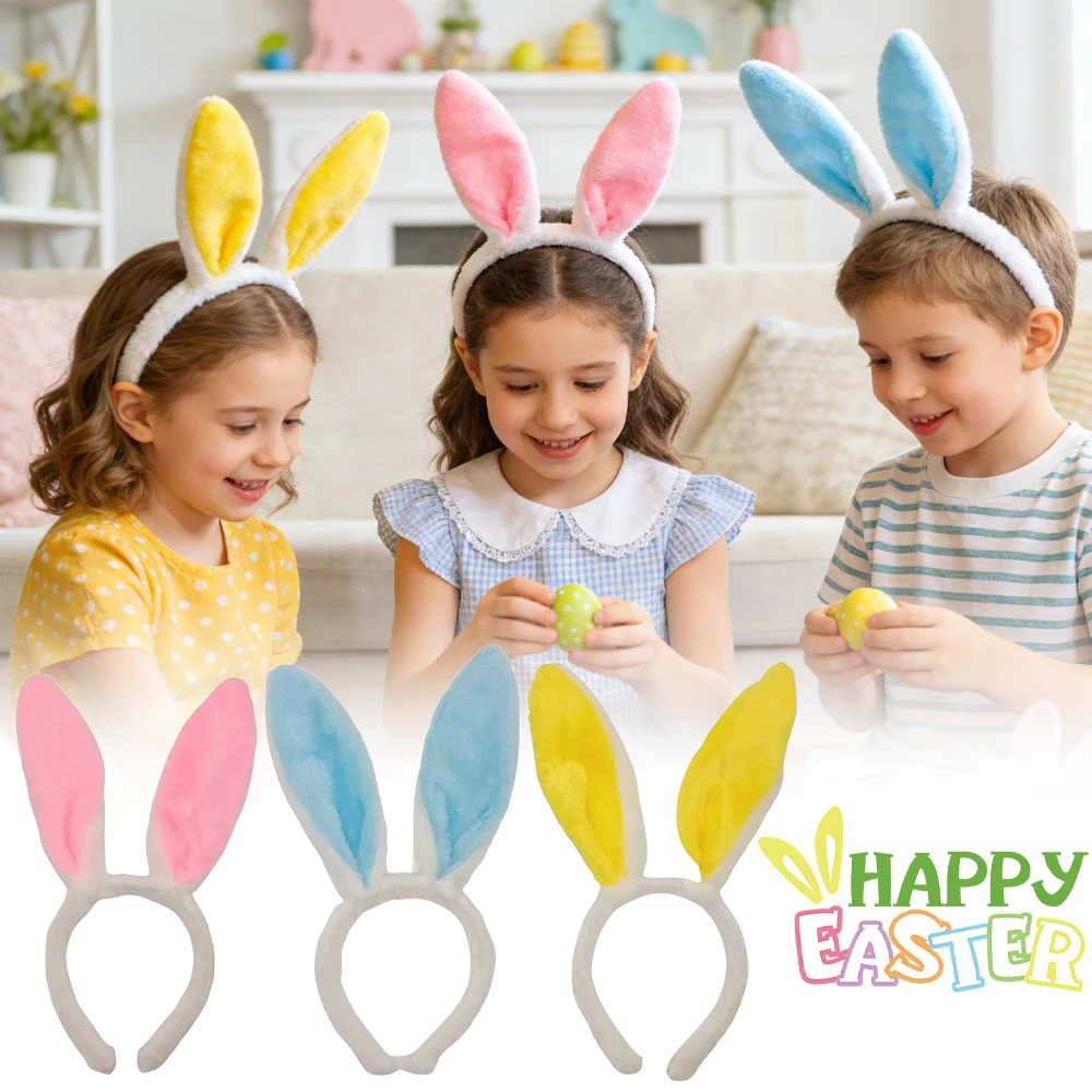 

Плюшевые повязки на голову с ушками кролика для женщин и детей, милые аксессуары для волос, нескользящие ободки, украшения для вечеринок на Пасху