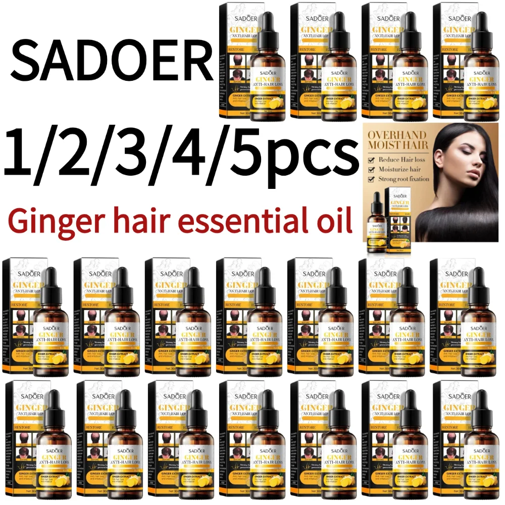 SADOER 1/2/3/4/5pcs Black Sesame Hair Strengthening Oil Ginger hair essential oil Nourishing Treatment Split Ends Dry All Types