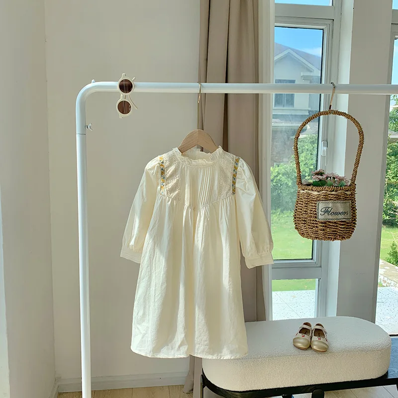 

Детское платье UNITIM для девочек, милое корейское кружевное детское платье принцессы с рюшами и воротником-стойкой для маленьких девочек