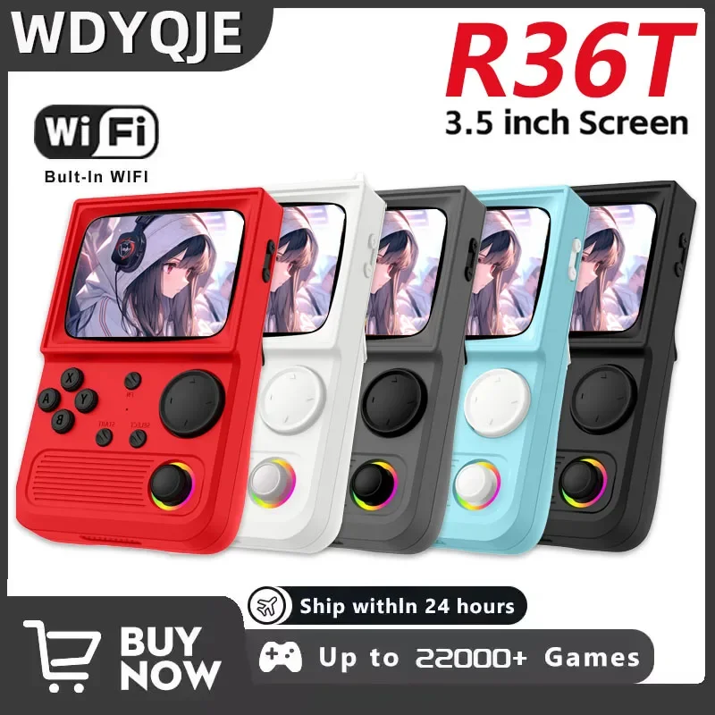 

WDYQJE R36T Retro TV Handheld Game Console EmuELEC System 3.5" IPS Screen Portable Pocket Video Game Player children kids gift