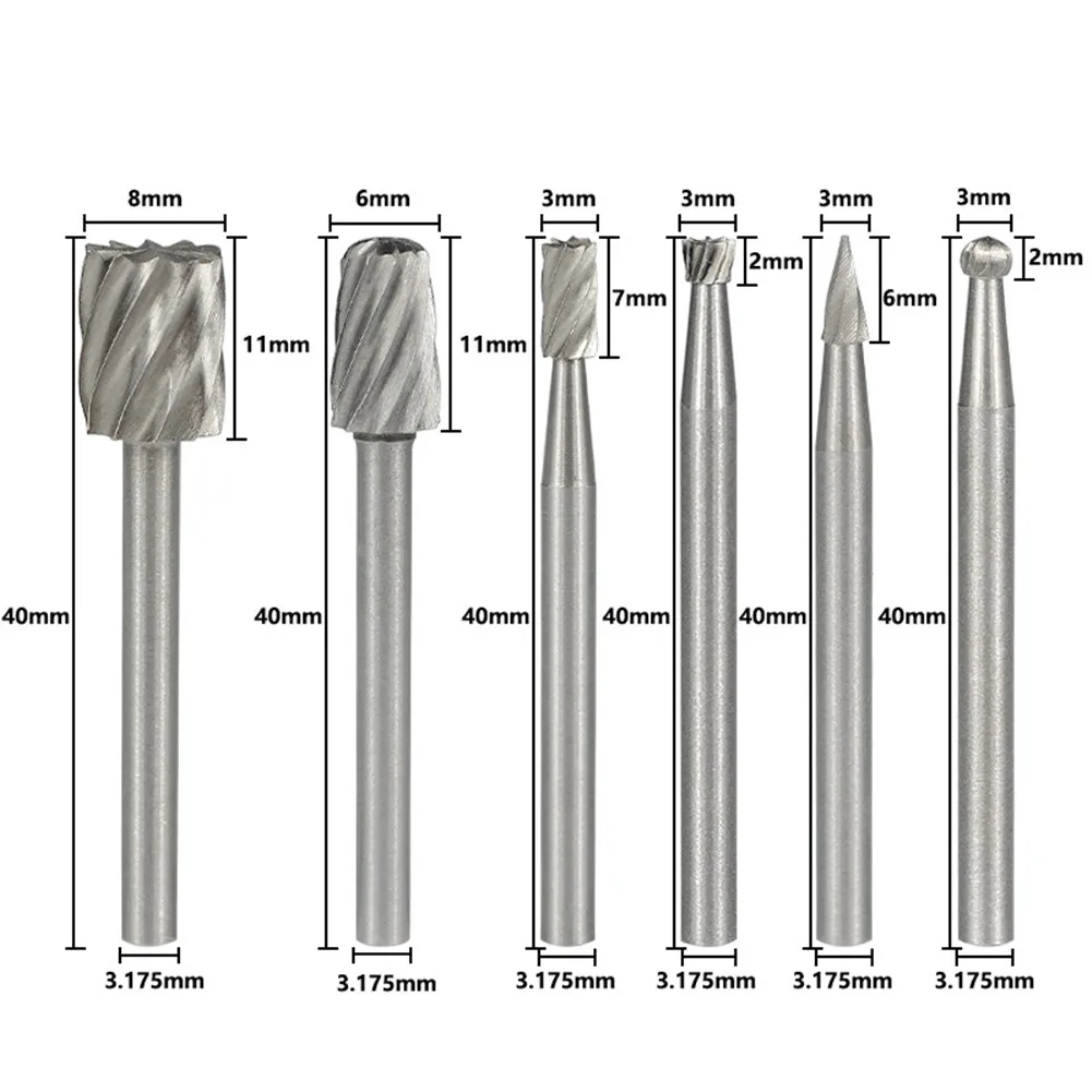 Set di punte per trapano Mini utensile rotante da 6 pezzi Set di frese per molatura del Router con gambo da 3.1mm fresa per intaglio del metallo del